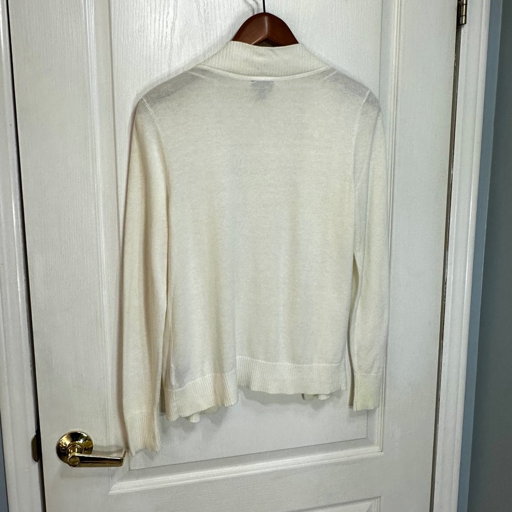 Worthington Petite Cream Open Front Cardigan Sweater PM Off White Ribbed Knit - Picture 6 of 8